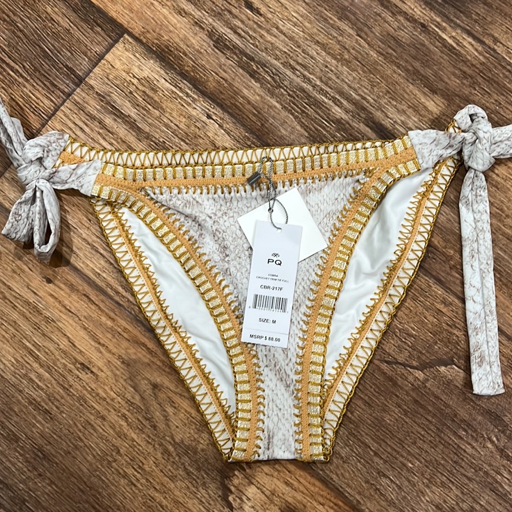NWT Pilyq Cobra Crochet Trim Bikini Bottoms Full Coverage Size Medium